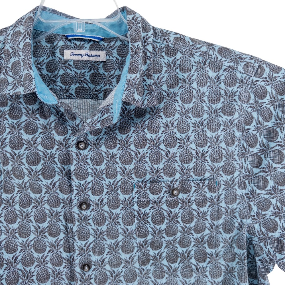 Tommy Bahama Fine-Apple Camp Shirt Graceful Sea‎ XL Blue AOP Pineapple Print